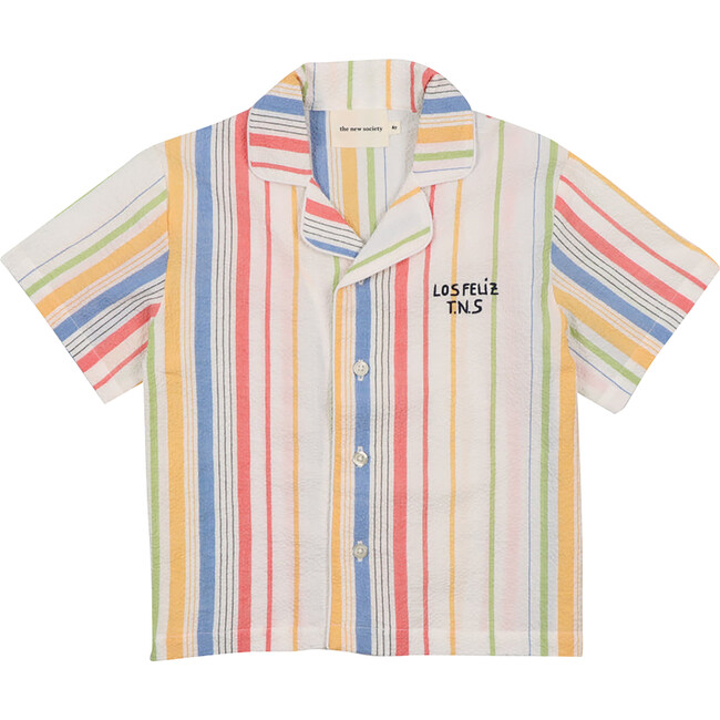 Torrance Stripes Rolled Short Sleeve Shirt, White & Multicolors
