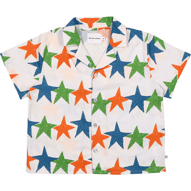 Ojai Star Print Short Sleeve Shirt, White & Multicolors