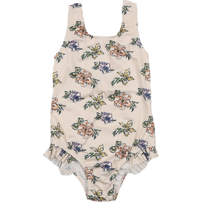 Rancho Hibiscus Print Swimsuit, Cream