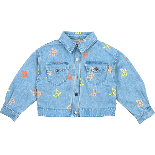 Burbank Butterfly Embroidered Denim Jacket, Blue