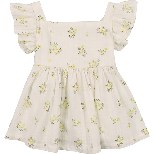 Baby Valley Floral Print Dress, White & Yellow