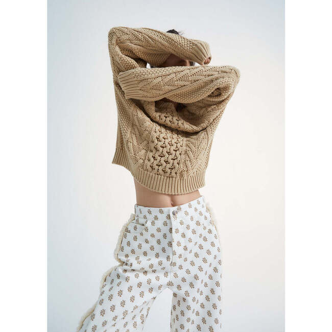 Russel Cable Knit Oversized Jumper, Beige - Sweaters - 4