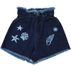 Lagoon Beach-Inspired Print Wide-Leg Denim Short, Navy - Shorts - 1 - thumbnail