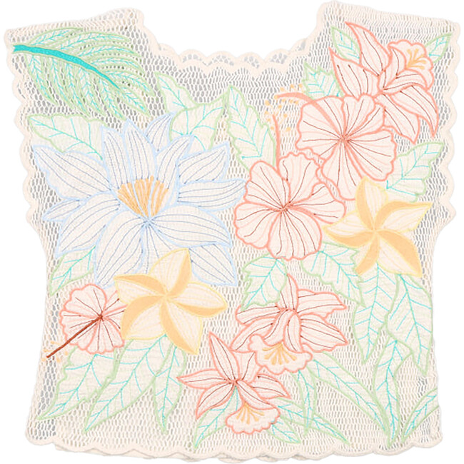 Gardena Floral Embroidered Scalloped Trim Net Top, Multicolors