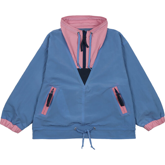Oaks Retro Colors High Collar Zipped Windbreaker, Blue & Pink