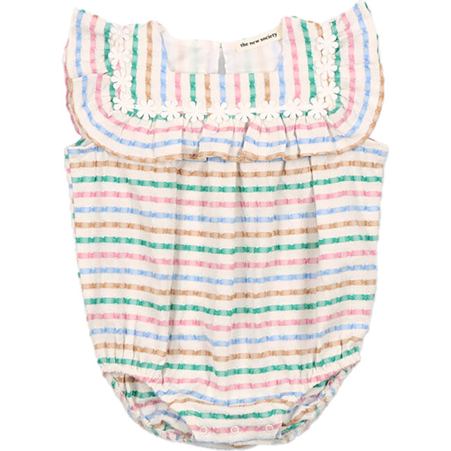 Baby Figueroa Seersucker Striped Ruffle Sleeveless Romper, Multicolors