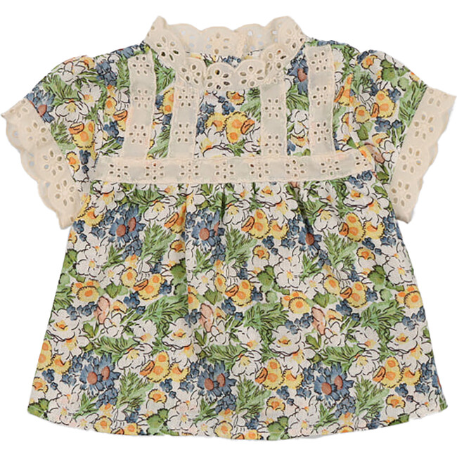 Baby Beverly Floral Print Lace Trim Blouse, Multicolors
