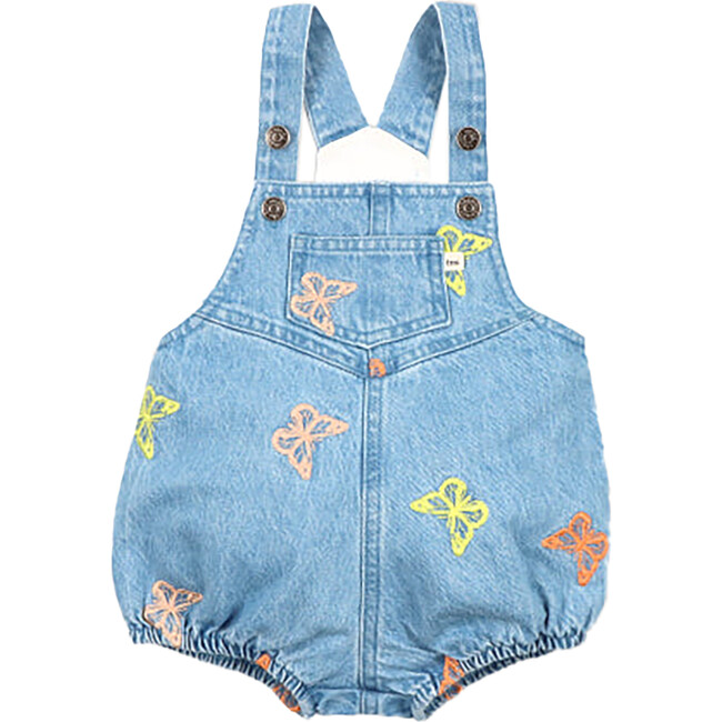Baby Burbank Butterfly Embroidered Denim Romper, Blue