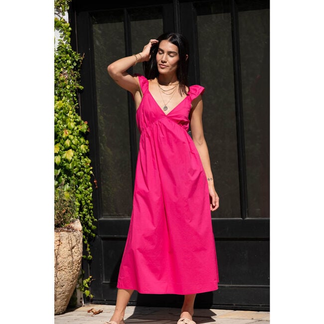 Women's Tasha Poplin Dress, Hot Pink - Dresses - 2