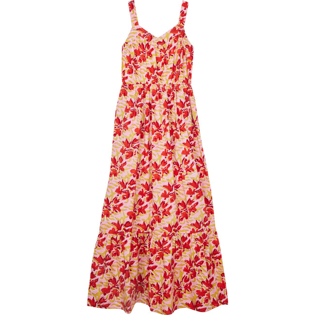 Women's Portobello Vintage Block Print Dress, Red & Pink