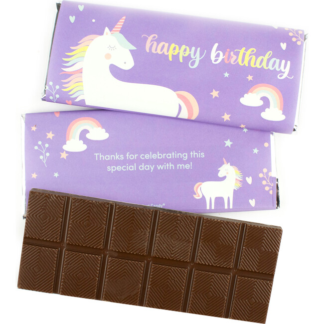 Happy Birthday Unicorn Wrapped Belgian Milk Chocolate Candy Bar, Set of 18