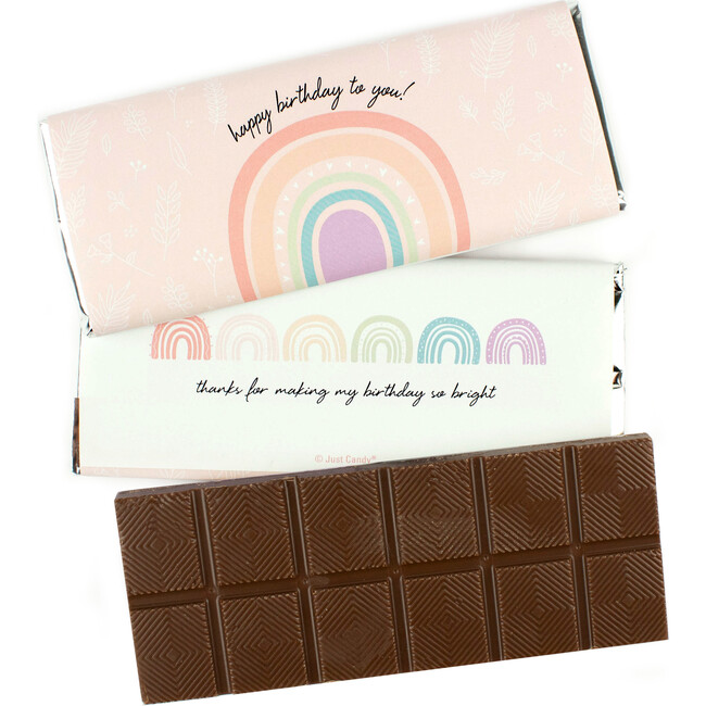 Happy Birthday Rainbow Wrapped Belgian Milk Chocolate Candy Bar, Set of 18