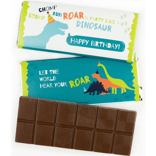 Happy Birthday Dinosaur Wrapped Belgian Milk Chocolate Candy Bar, Set of 18