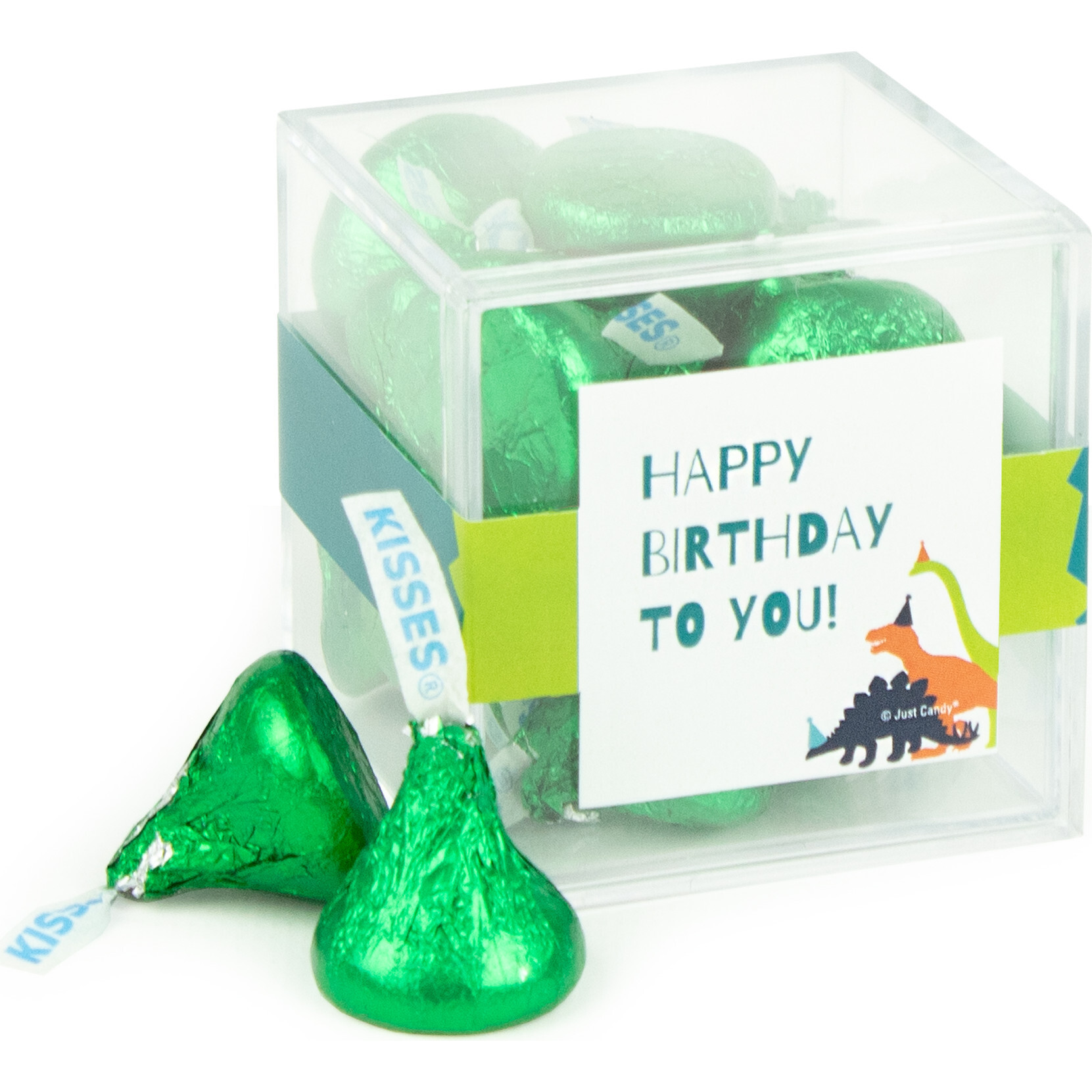 Happy Birthday Dinosaur JUST CANDY® Favor Cube with Hershey's Kisses, Set of 12 - Favors - 1