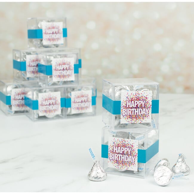 Happy Birthday Confetti JUST CANDY® Favor Cube with Hershey's Kisses, Set of 12 - Favors - 2