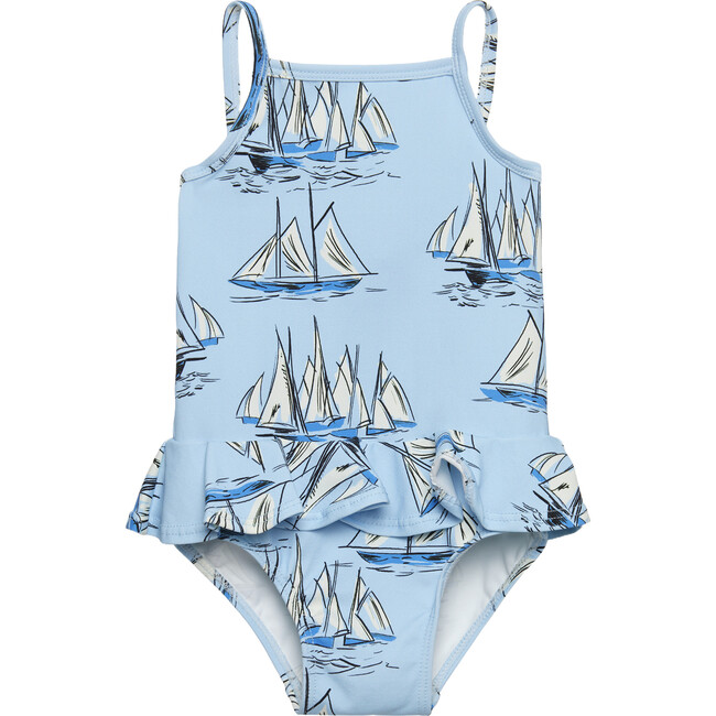 Little Sailboat Peplum Swimsuit, Blue