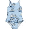 Little Sailboat Peplum Swimsuit, Blue - One Pieces - 1 - thumbnail