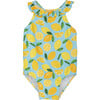 Little Lemon Frill Swimsuit, Aqua - One Pieces - 1 - thumbnail