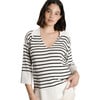 Women's Suki Striped Polo Collar Slit Sleeve Sweater, Black & White - Sweaters - 1 - thumbnail