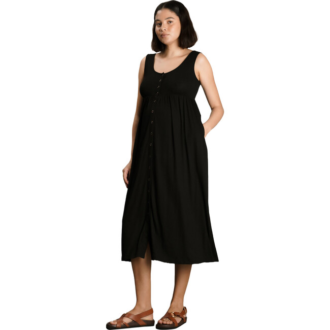 Women's Ribbed Modal Henley Dress, Black