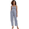 Women's Marais Plaid Smocked Bust Sleeveless Strap Jumpsuit, Navy & White - Jumpsuits - 1 - thumbnail