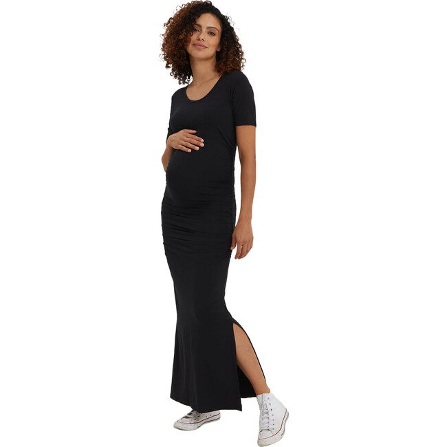 Women's Hugo Short Sleeve Side Slit Maxi Dress, Black