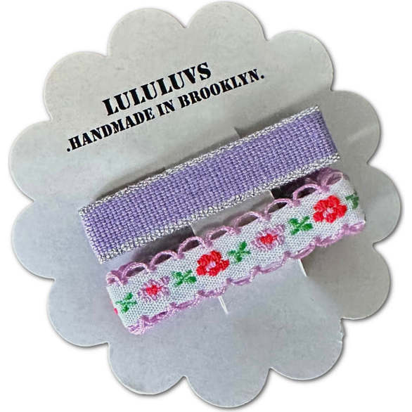 Embroidered Ribbon Bar Clips in Purple, Set of 2