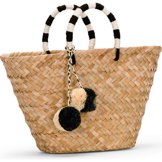 Women's St. Tropez Woven Seagrass Tote, Black & White - Bags - 3