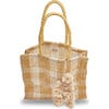 Women's Olive Woven Plaid Abaca Tote, Natural - Bags - 2