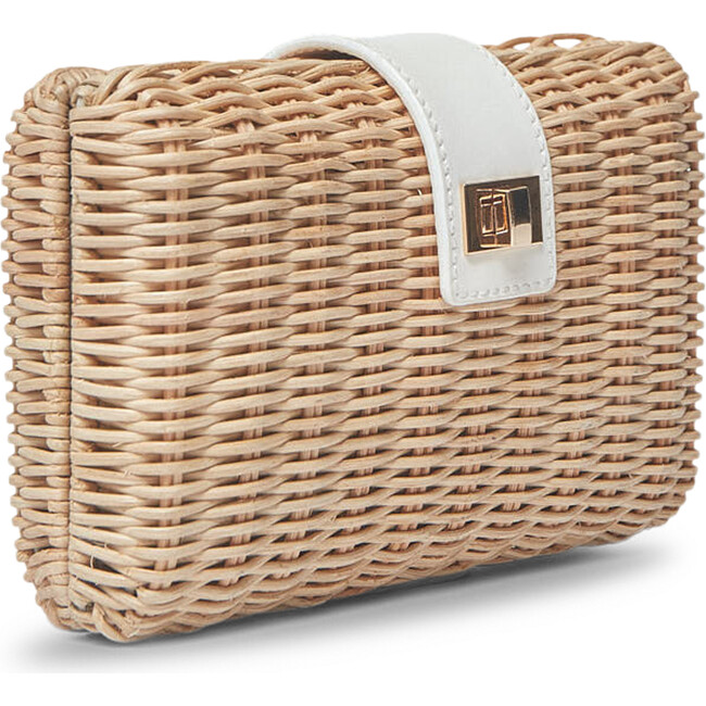 Women's Lou Woven Wicker Clutch, Natural & White - Bags - 3