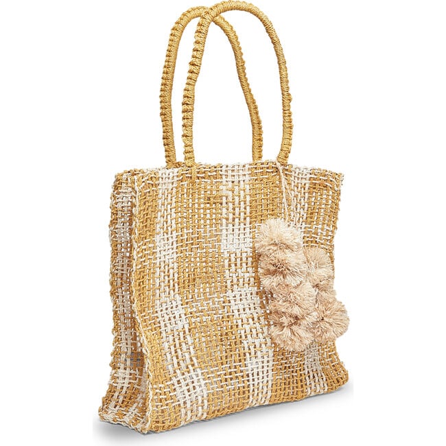 Women's Olive Woven Plaid Abaca Tote, Natural - Bags - 3