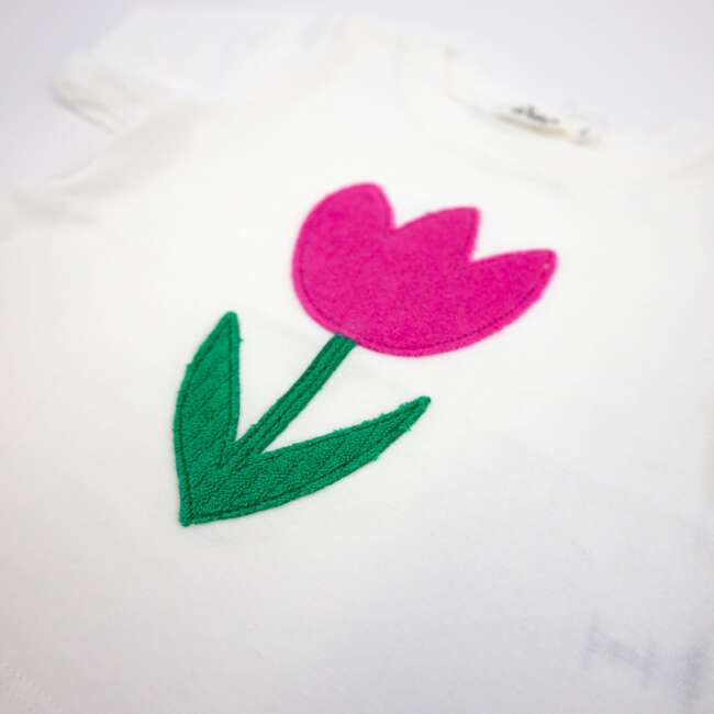 Tulip Terry Applique Slub Raw Edge Tee, Oyster - T-Shirts - 3