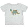 Dinosaur Terry Applique Raw Edge Tee, Heather Gray - T-Shirts - 1 - thumbnail