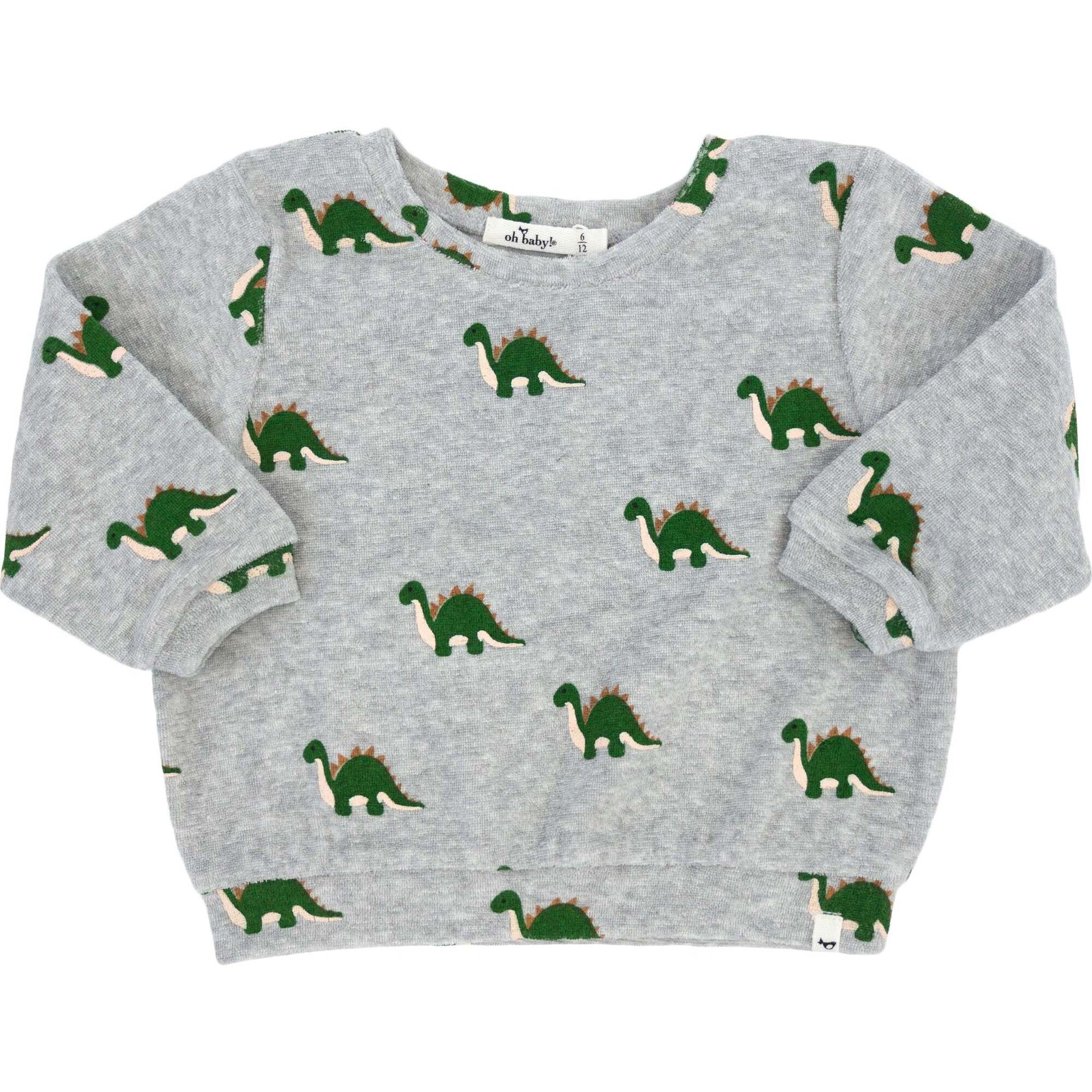 Dinosaur Print Brooklyn Cotton Terry Boxy, Heather Gray - Sweatshirts - 1