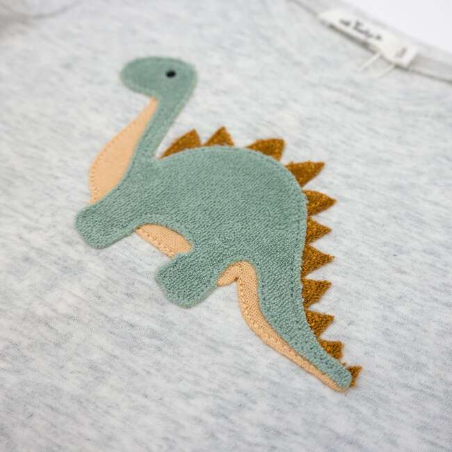 Dinosaur Terry Applique Raw Edge Tee, Heather Gray - T-Shirts - 3