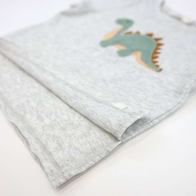 Dinosaur Terry Applique Raw Edge Tee, Heather Gray - T-Shirts - 4