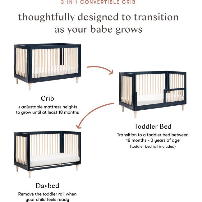 Lolly 3-in-1 Convertible Crib with Toddler Bed Conversion Kit, Navy - Cribs - 9