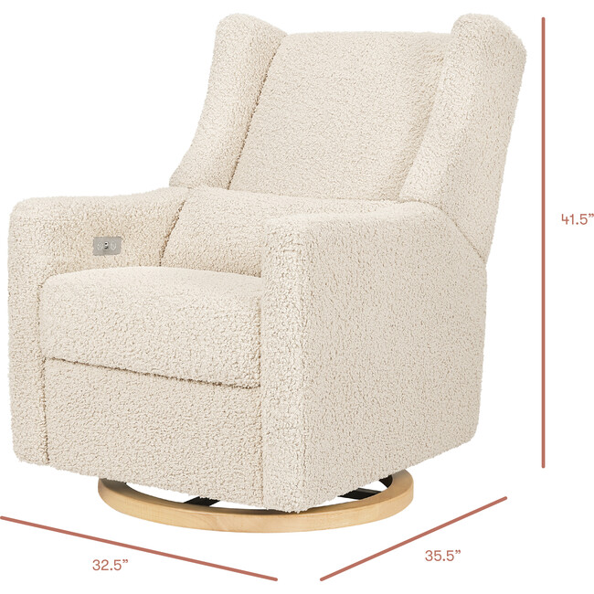 Kiwi Electronic Recliner & Swivel Glider With USB Port, Almond Teddy Loop & Light Wood Base - Nursery Chairs - 9