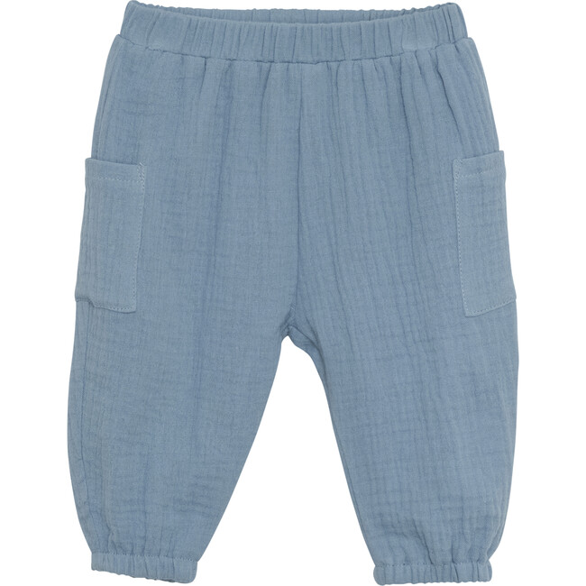 Muslin Cotton Elastic Waist Pants, Citadel Blue