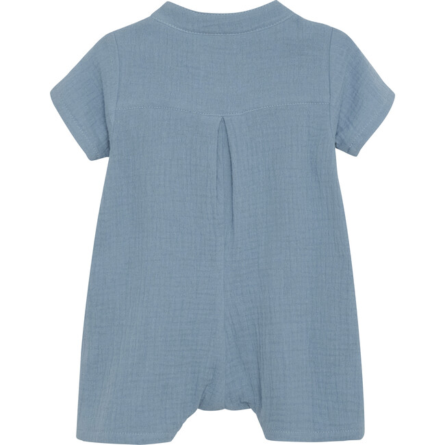 Muslin Cotton Short Sleeve Playsuit, Citadel Blue - Rompers - 4