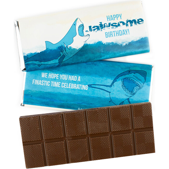 Happy Birthday Shark Wrapped Belgian Milk Chocolate Candy Bar, Set of 18