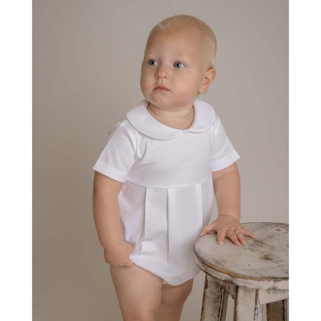 Cross Pima Bubble Romper, White - Rompers - 2