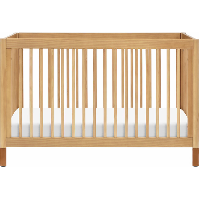 Gelato 4-in-1 Convertible Crib With Toddler Bed Conversion Kit, Honey & Vegan Tan Leather Feet