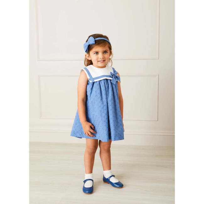 Broderie Anglaise Medium Bow Headband, Blue - Hair Accessories - 2