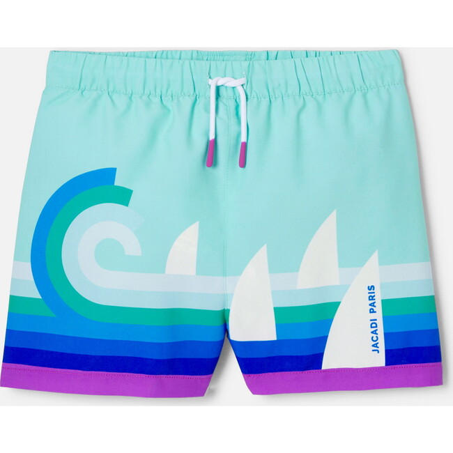 Boy Swim Shorts, Aqua & Mutlicolour