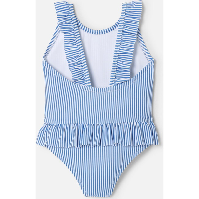 Baby Girl Striped Swimsuit, Blue & White - One Pieces - 2