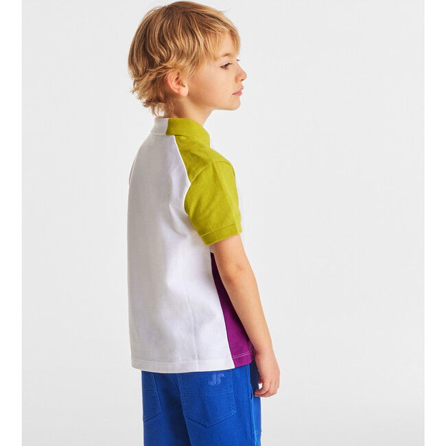 Boy Embroidered Cotton Pique Polo Shirt, White & Multicolours - Polo Shirts - 7