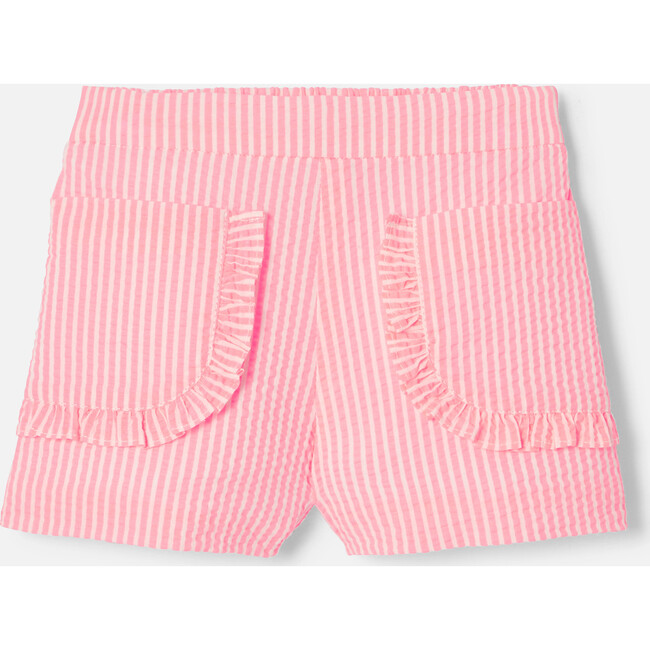 Baby Girl Seersucker Shorts, White & Coral
