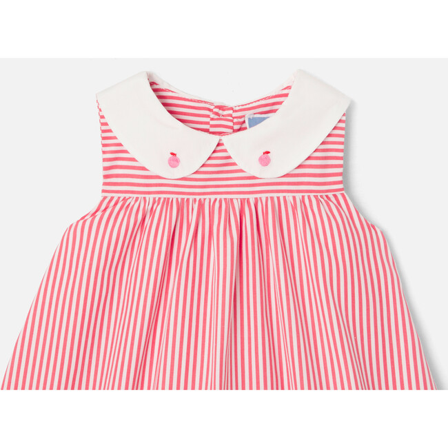Baby Girl Poplin Dress, Red & White - Dresses - 3