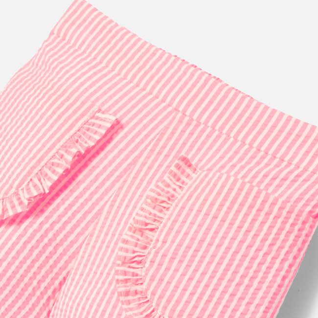 Baby Girl Seersucker Shorts, White & Coral - Shorts - 4
